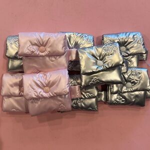 9 Pink and Silver Satin Puffy Coin Purses